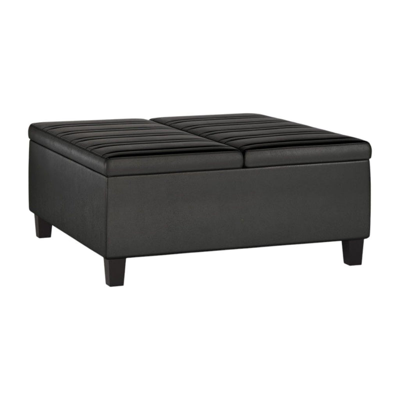 36" Leather Cocktail Ottoman With Storage - Black / Espresso