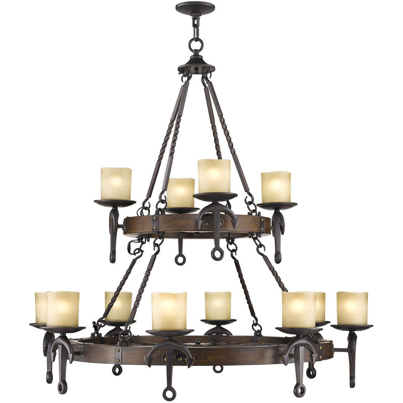Twelve Light Resin Dimmable Chandelier With Shades - Bronze