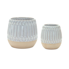 Load image into Gallery viewer, Ribbed Round Porcelain Table Vase (Set of 2) - Beige / White
