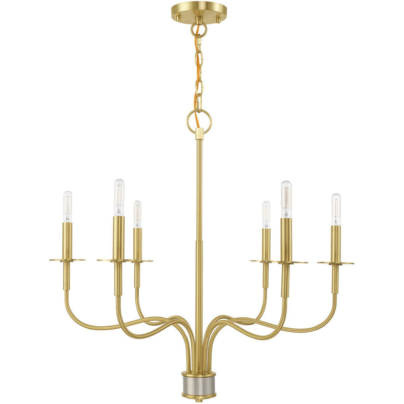 25'' Six-Light Dimmable Chandelier With Shades - Brass