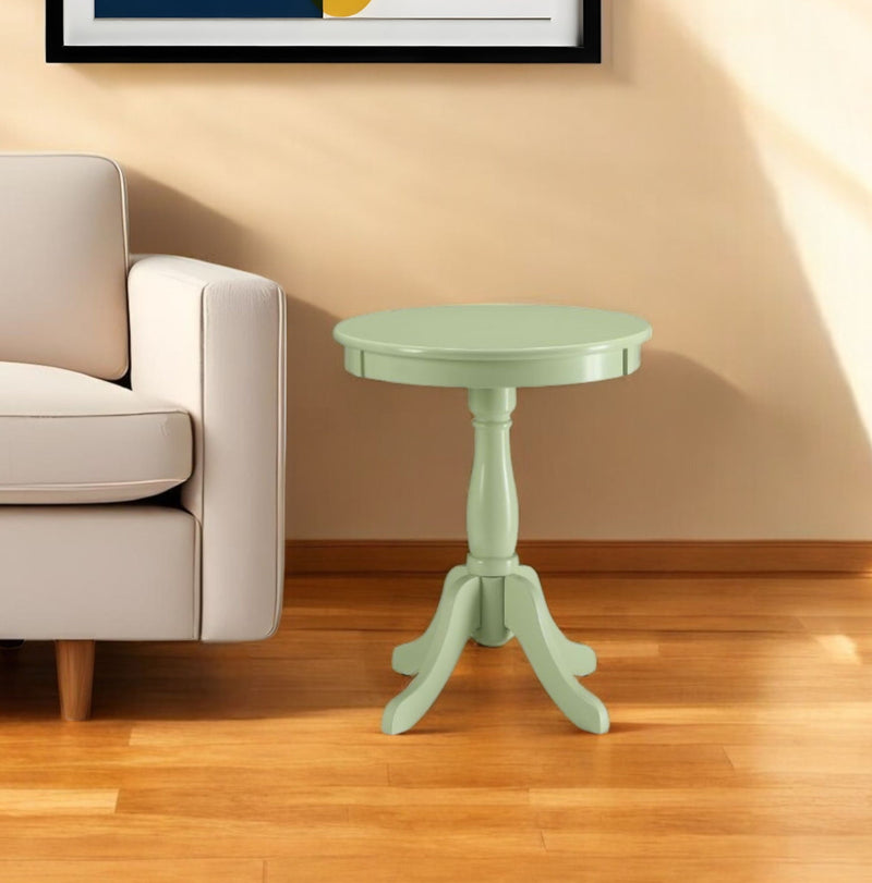 Solid Wooden Pedestal Side Table - Light Green