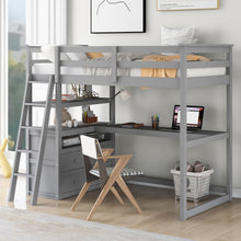 Load image into Gallery viewer, Modern Loft Bed With Built In Desk, Shelves, And 2 Drawers
