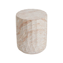 Load image into Gallery viewer, Outdoor / Indoor Lightweight Concrete Side Table, Cylinder Travertine Finish Accent Table - Beige

