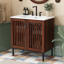 Load image into Gallery viewer, 30" Vintage Bathroom Vanity With Ceramic Sink, Modern Bathroom Vanity Cabinet With 2 Soft Close Doors, Equpiied With 4 Sturdy Iron Legs - Antique Dark Brown
