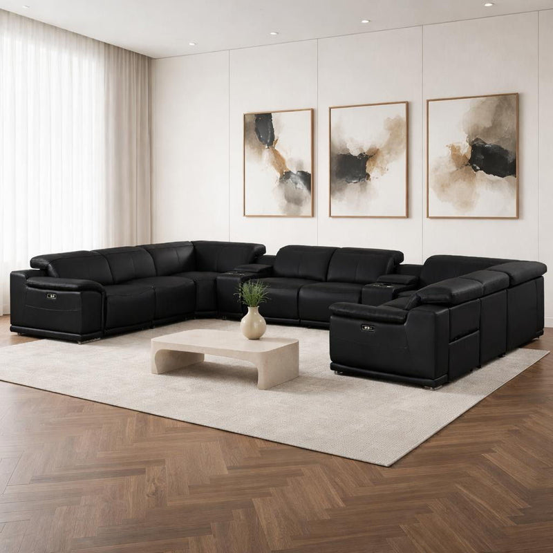 Leather Modular U Shaped Ten Piece Corner Sectional With Console - Battleship Gray