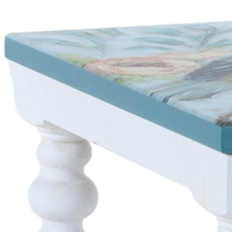 Solid Manufactured Wood Floral Square Riser Tray (Set of 2) - Blue / White