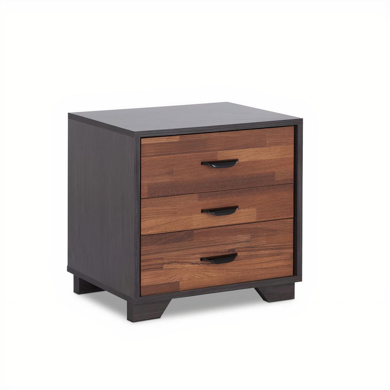 Three Drawer Wood Nightstand - Espresso And Walnut Brown