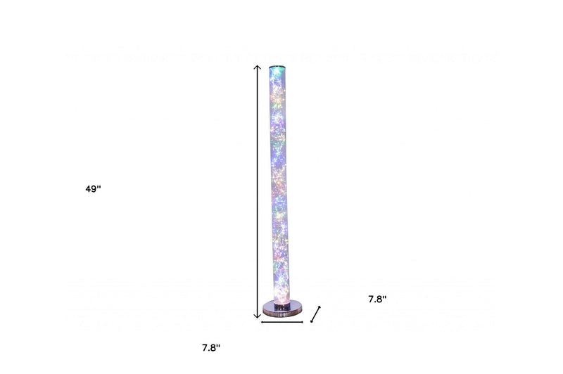 Steel LED Column Floor Lamp With Clear Drum Shade - Silver