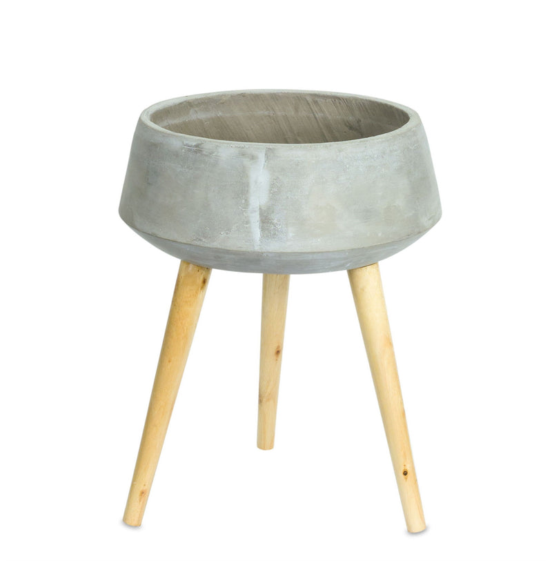 Round Pot Planter With Stand - Gray