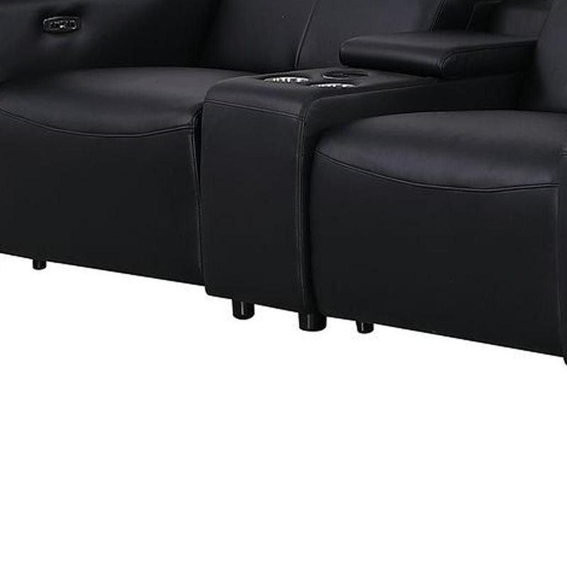 Top Grain Leather Reclining Metal USB Sofa (720319) - Black