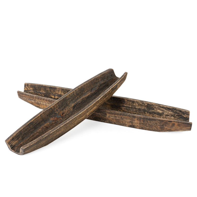 Solid Wood Boat Vanity Trays (Set of 2) - Dark Brown