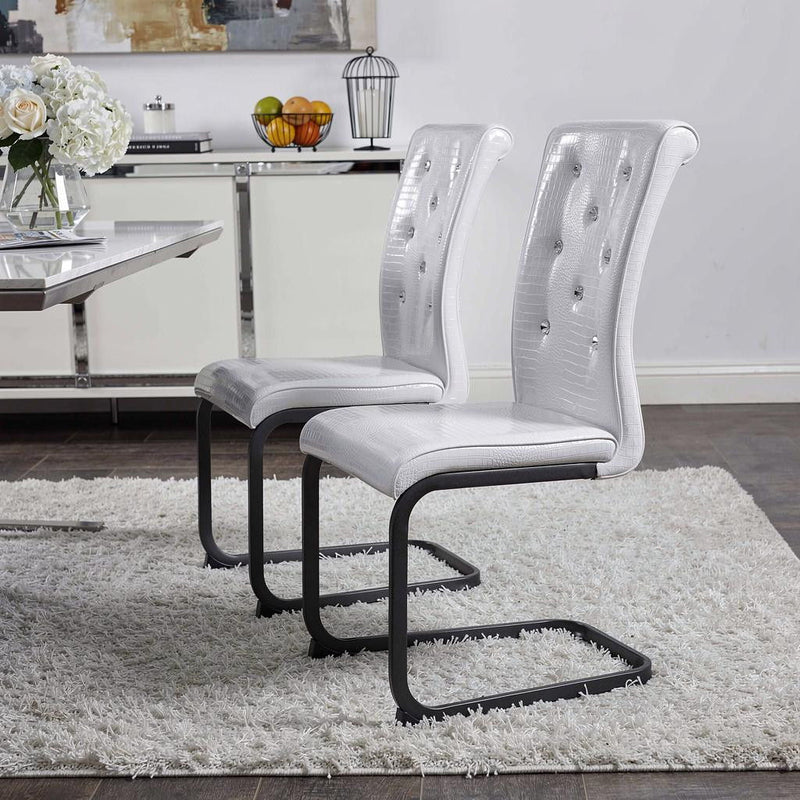 Faux Leather Metal Dining Side Chairs (Set of 2) - White / Black