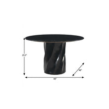 Load image into Gallery viewer, 48" Marble And Wood Pedestal Base Round Top Dining Table - Black
