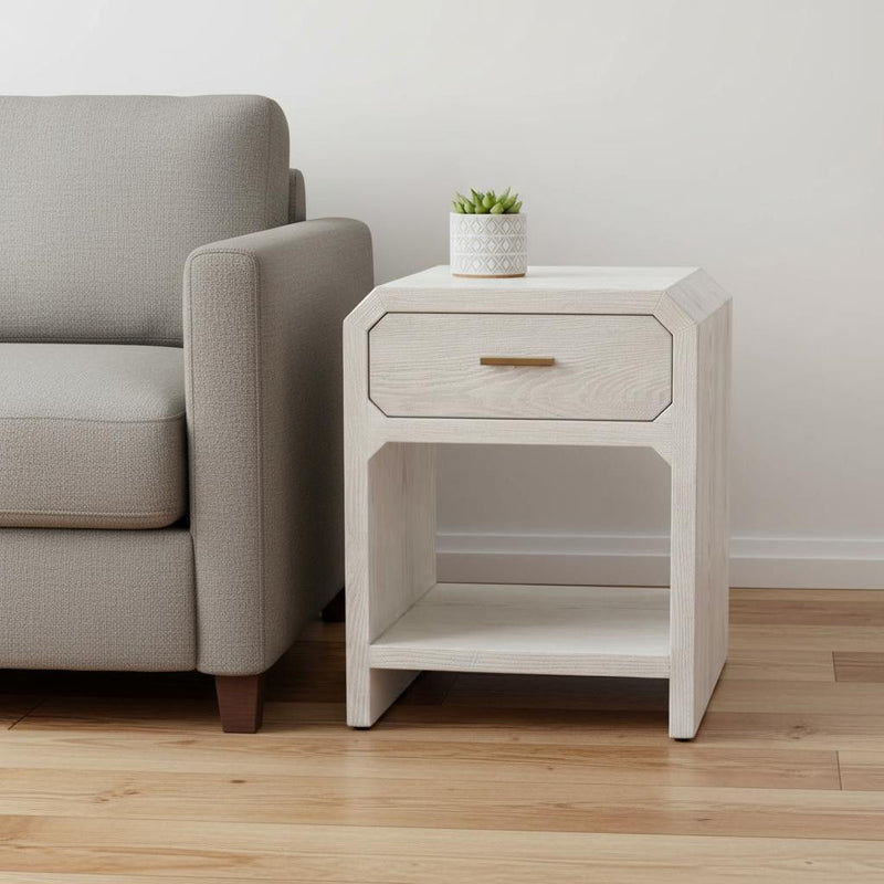 20" Pedestal End Table With Drawer - White