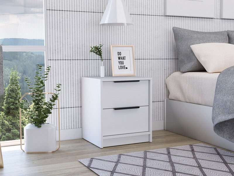 Stylish Two Drawer Nightstand - White