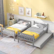 Load image into Gallery viewer, Twin Over Twin Bunk Beds with Trundle, Solid Wood Trundle Bed Frame with Safety Rail and Ladder, Kids/Teens Bedroom, Guest Room Furniture, Can Be converted into 2 Beds,Grey (Old Sku:W504S00027)
