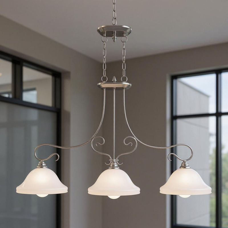 27" Three Light Dimmable Chandelier With Shades - Nickel