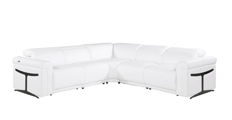 Italian Leather Modular L Shaped Five Piece Corner Sectional - White