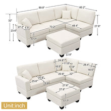 Load image into Gallery viewer, [VIDEO provided][New]89.8*60.2&quot; Modern Sectional Sofa,5-Seat Modular Couch Set with Convertible Ottoman,L-Shape Linen Fabric Corner Couch Set with 2 Pillows for Living Room,Apartment,Office, 3 Colors
