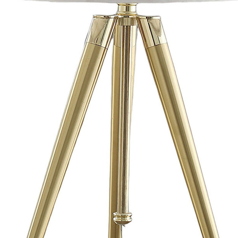 Metal Adjustable Height Tripod Table Lamp With White Drum Shade - Gold