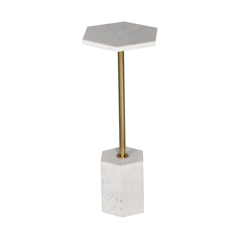 Marble Iron Hexagonal Pedestal End Table - White / Gold