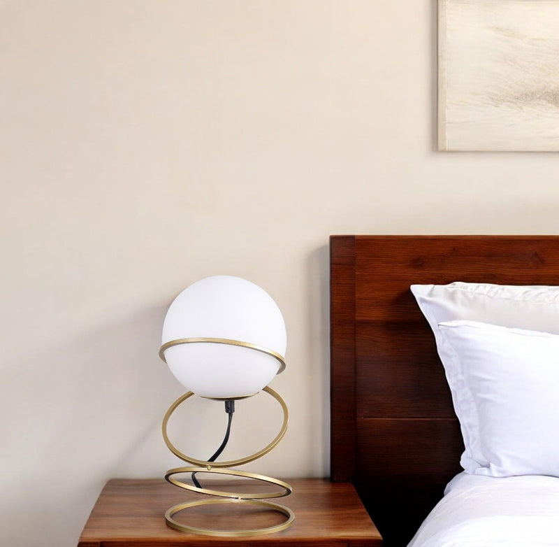 Metal Geo Spiral Bedside Lamp With White Globe Shade - Gold