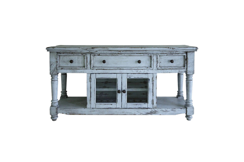 Wood Open Shelving Distressed TV Stand - Blue