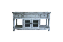 Load image into Gallery viewer, Wood Open Shelving Distressed TV Stand - Blue
