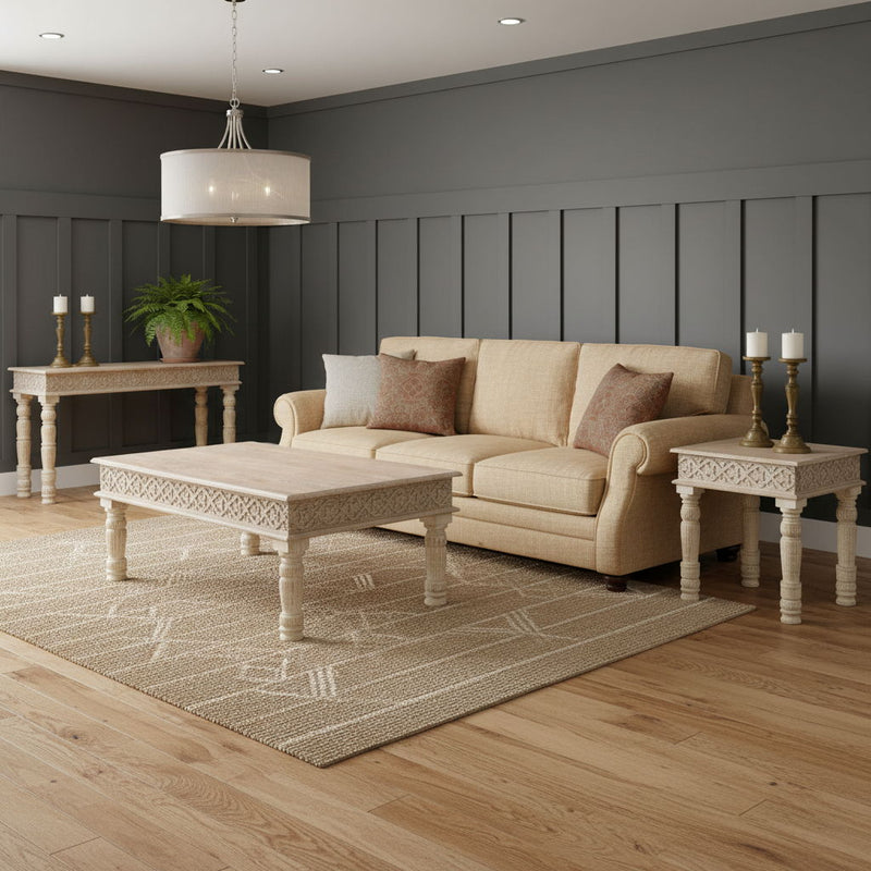 Solid Wood Distressed Coffee Table (Set of 3) - Natural