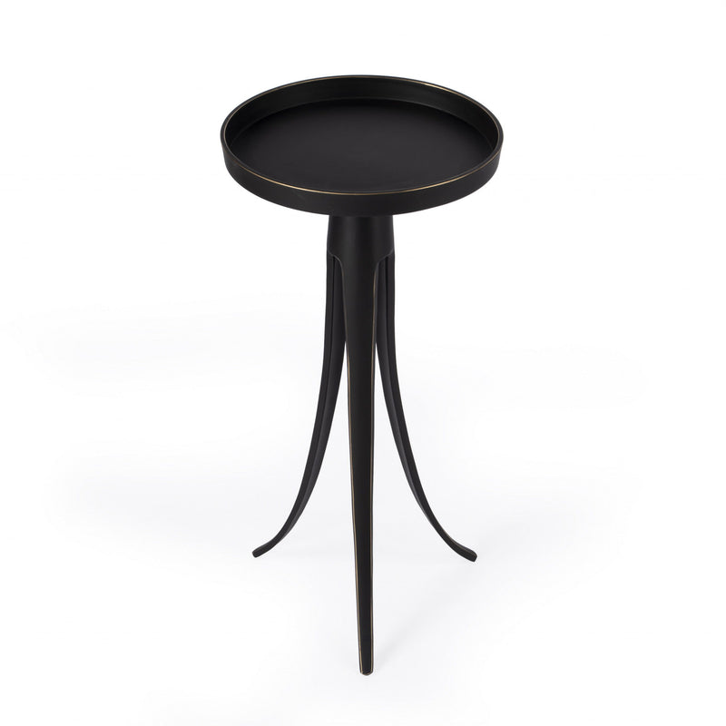 Distressed Aluminum Round End Table - Black