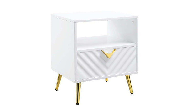 Manufactured Wood And Metal Rectangular End Table With Drawer And Shelf - White