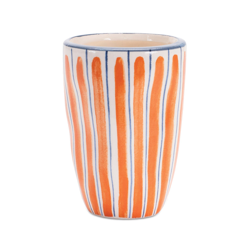 Ceramic 2" Ounce Striped Round Pot Planters (Set of 6) - White Orange And Blue