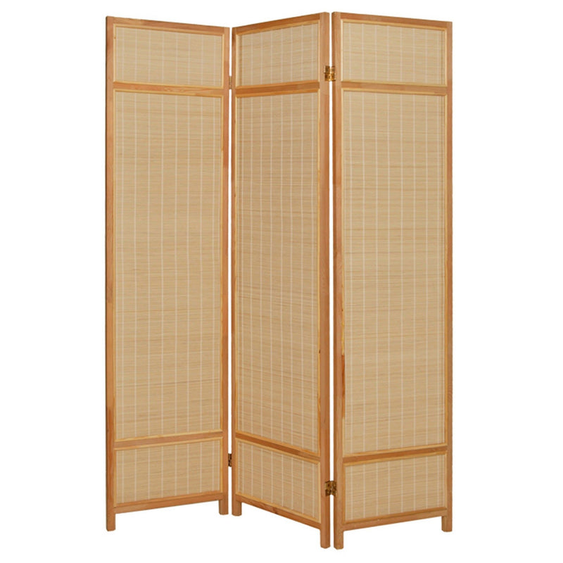 Bamboo Three Panel Room Divider Screen - Natural Brown