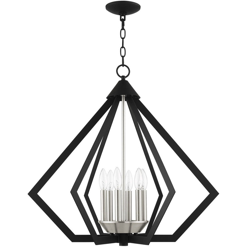 25" Six Light Dimmable Chandelier With Shades - Black