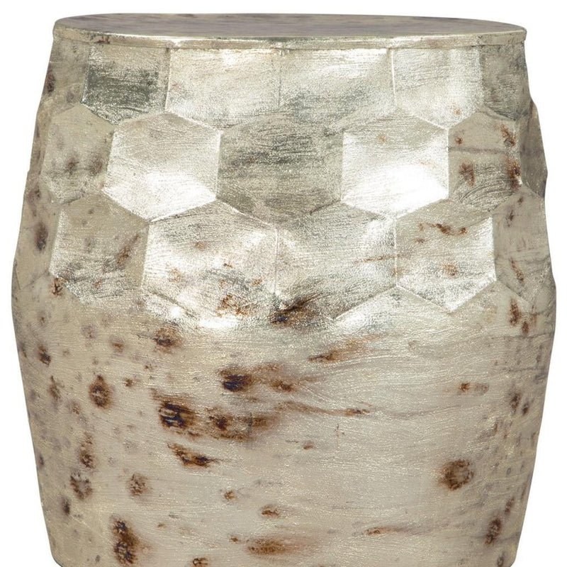 22" Iron Round Block End Table - Beige
