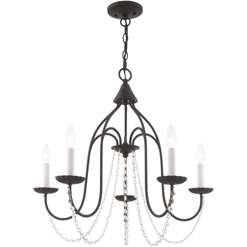 23" Five Light Dimmable Chandelier With Shades - Black