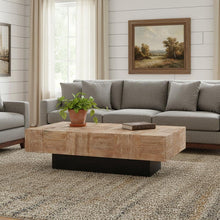 Load image into Gallery viewer, 59" Solid Wood Block Coffee Table - Natural And Black
