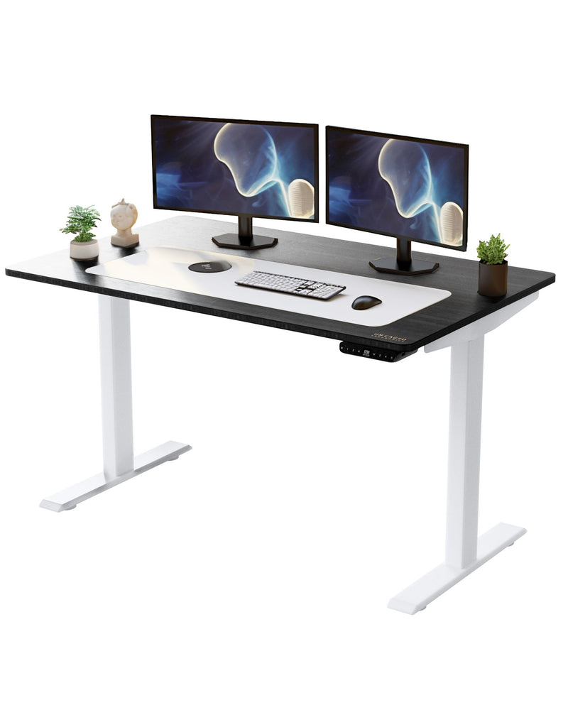 Bamboo Dual Motor Electric Office Adjustable Computer Desk - White And Black