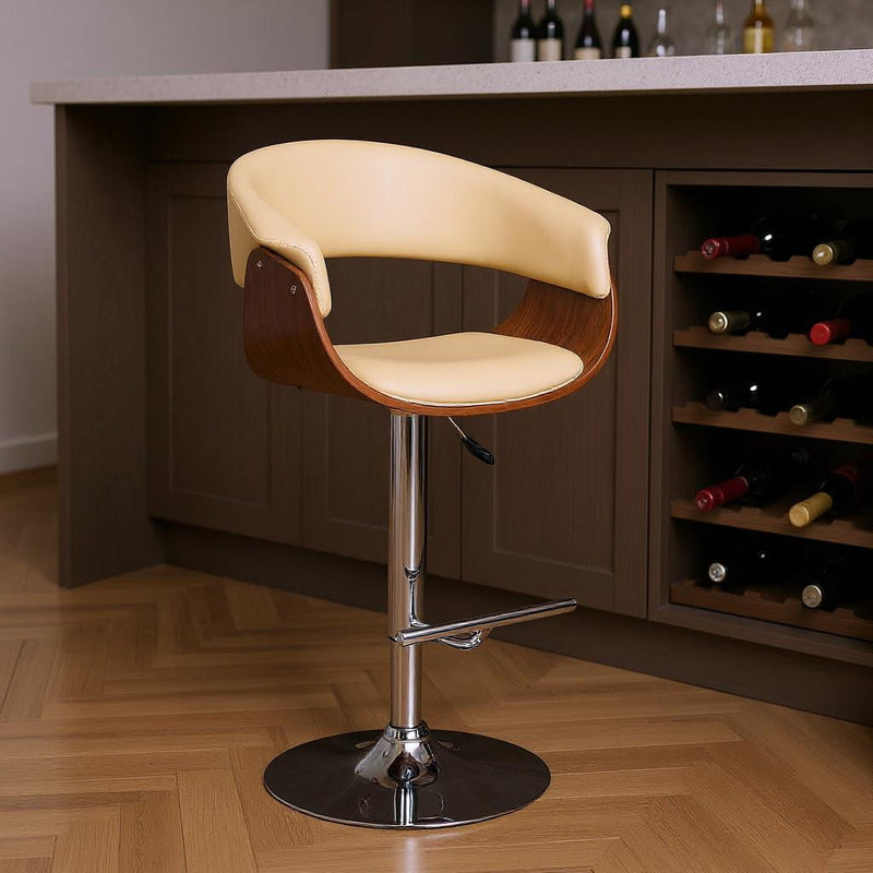 Swivel Low Back / Adjustable Height Bar Chair - Cream / Silver