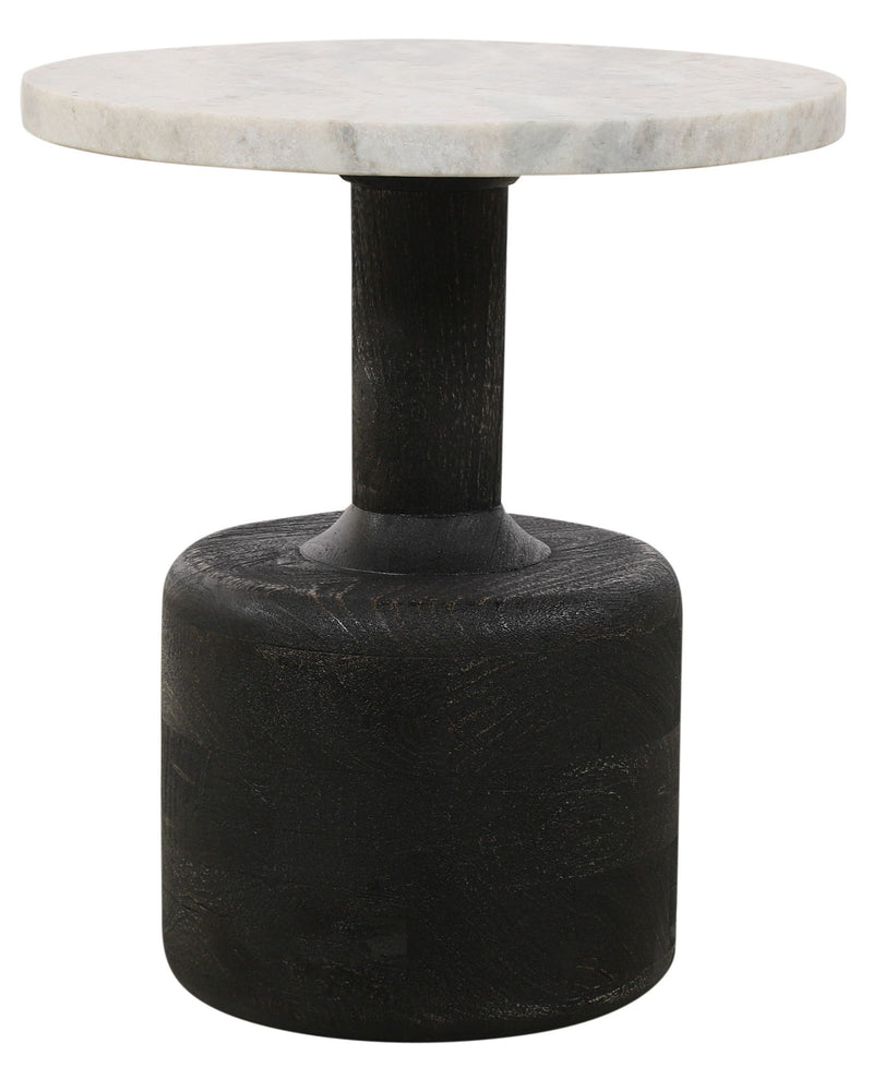 21" Distressed Marble And Solid Wood Round Pedestal End Table - Black