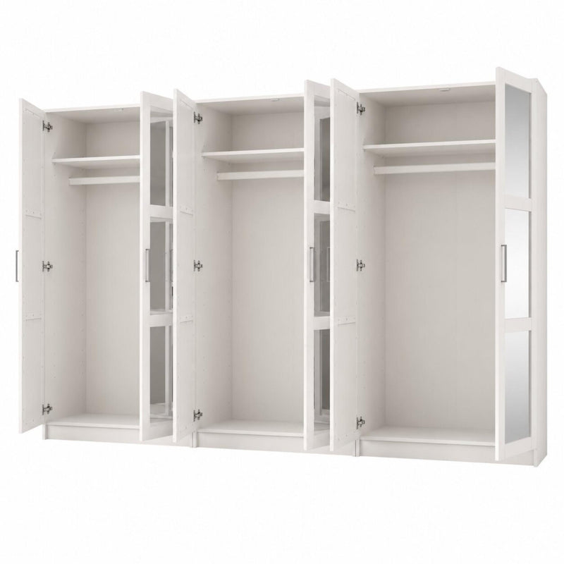 Solid Wood Mirrored Six Door Combo Dresser (765120) - White
