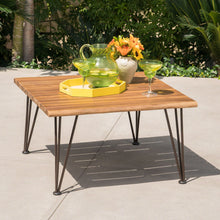 Load image into Gallery viewer, Outdoor Coffee Table With Slat Top And Metal Legs - Teak

