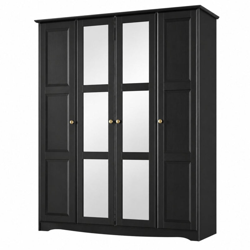 Solid Wood Mirrored Four Door Combo Dresser (765074) - Black