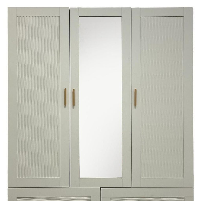 75" Ribbed Texturere Wood Mirro Three Door Four Drawer Combo Dresser - White