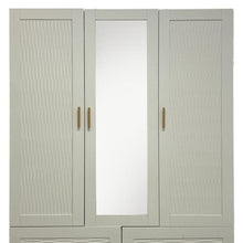 Load image into Gallery viewer, 75" Ribbed Texturere Wood Mirro Three Door Four Drawer Combo Dresser - White
