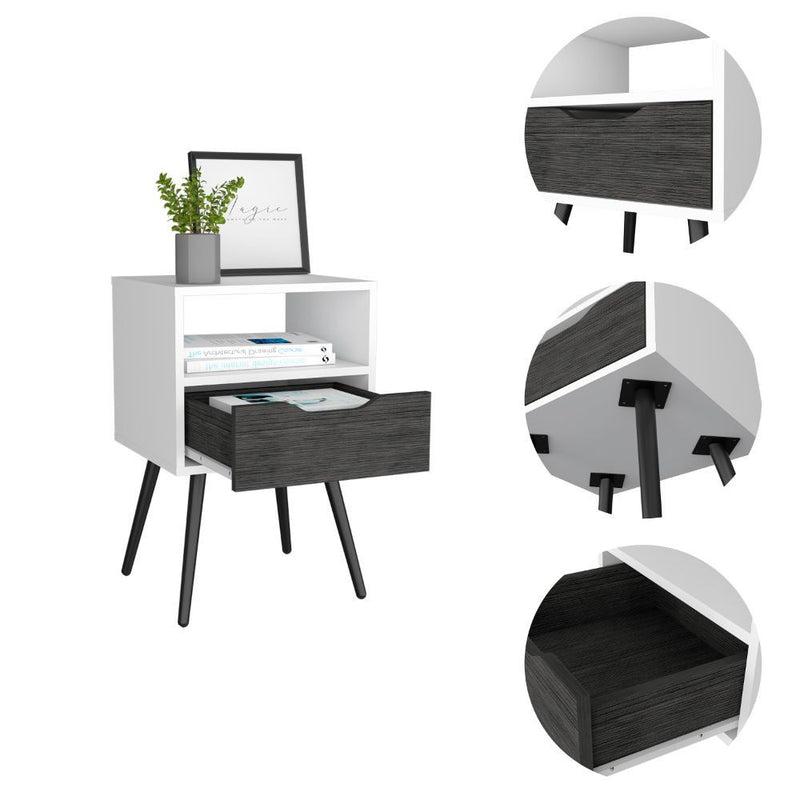 Modern Bedroom Nightstand - Smokey Oak And White