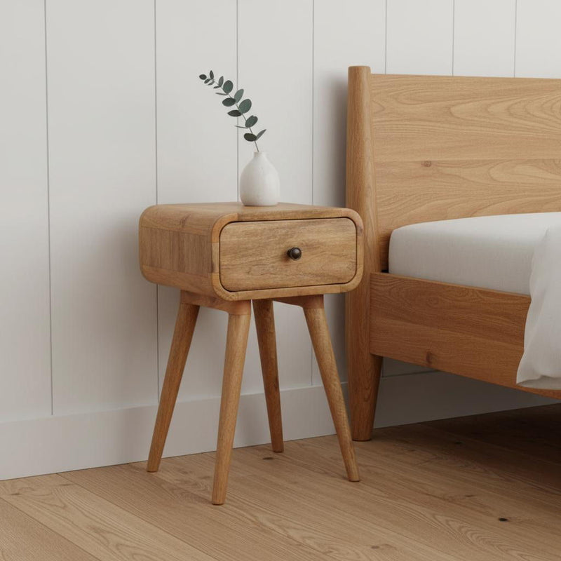 19" Solid Wood Round One Drawer Nightstand - Oak