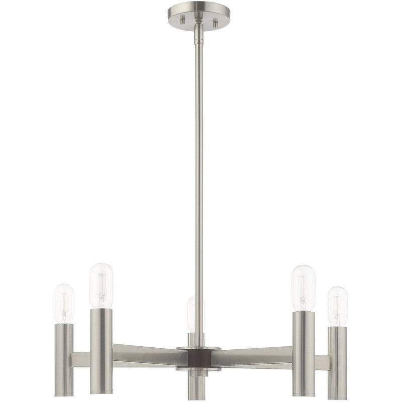 19'' Five Light Dimmable Chandelier With Shades - Nickel