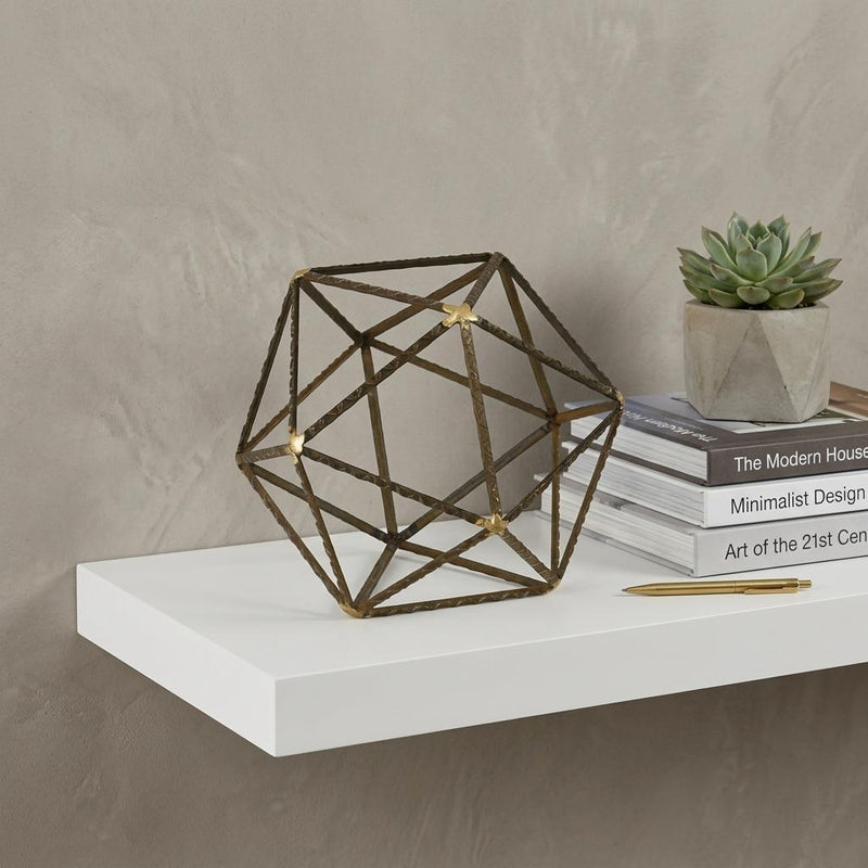 Hand Painted Geometric Orb Tabletop Sculpture (399629) - Brown / Gold