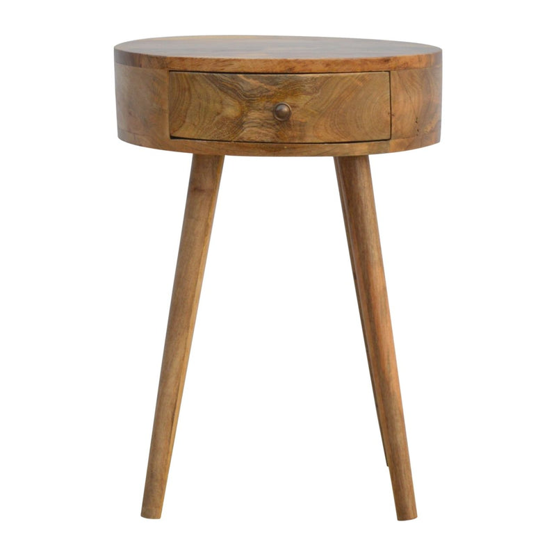 22" Solid Wood Round One Drawer Nightstand - Natural